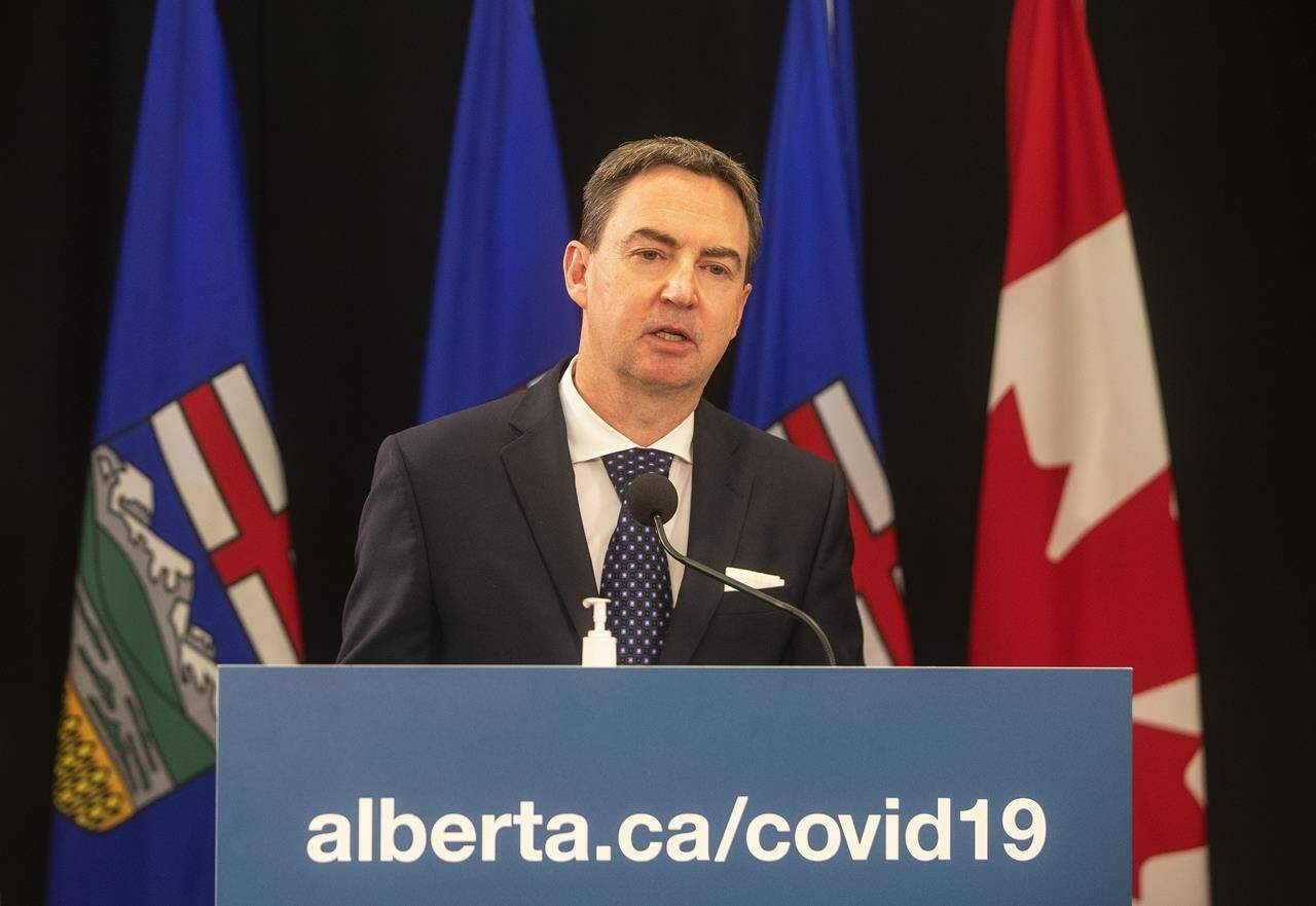 Alberta Health Minister Jason Copping gives a COVID-19 update in Edmonton, Tuesday, Sept. 21, 2021. THE CANADIAN PRESS/Jason Franson