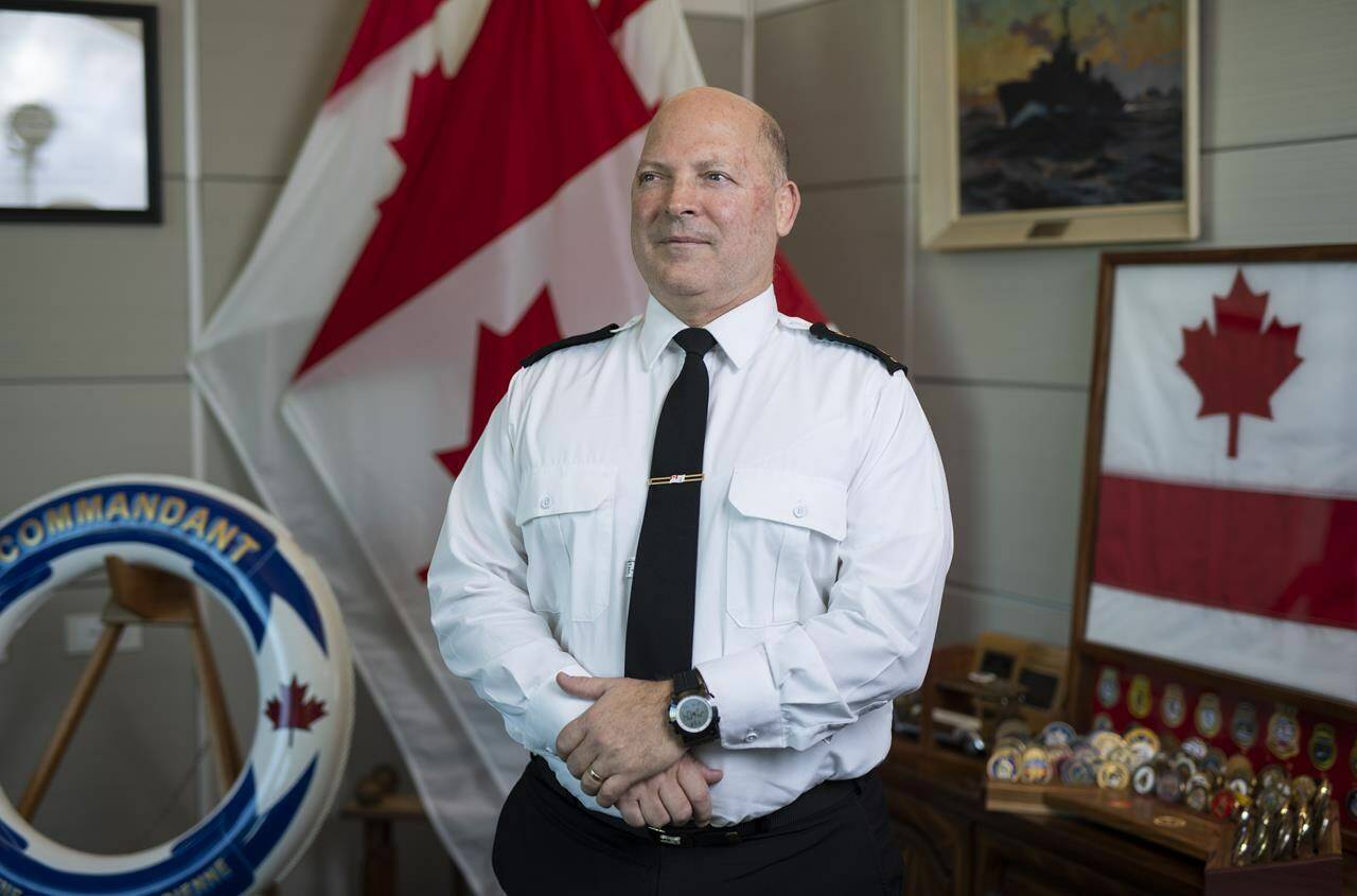 Vice-Admiral Craig Baines, commander of the Royal Canadian Navy, stands in his office at National Defence Headquarters (Carling) in Ottawa, on Tuesday, Dec. 14, 2021. THE CANADIAN PRESS/Justin Tang