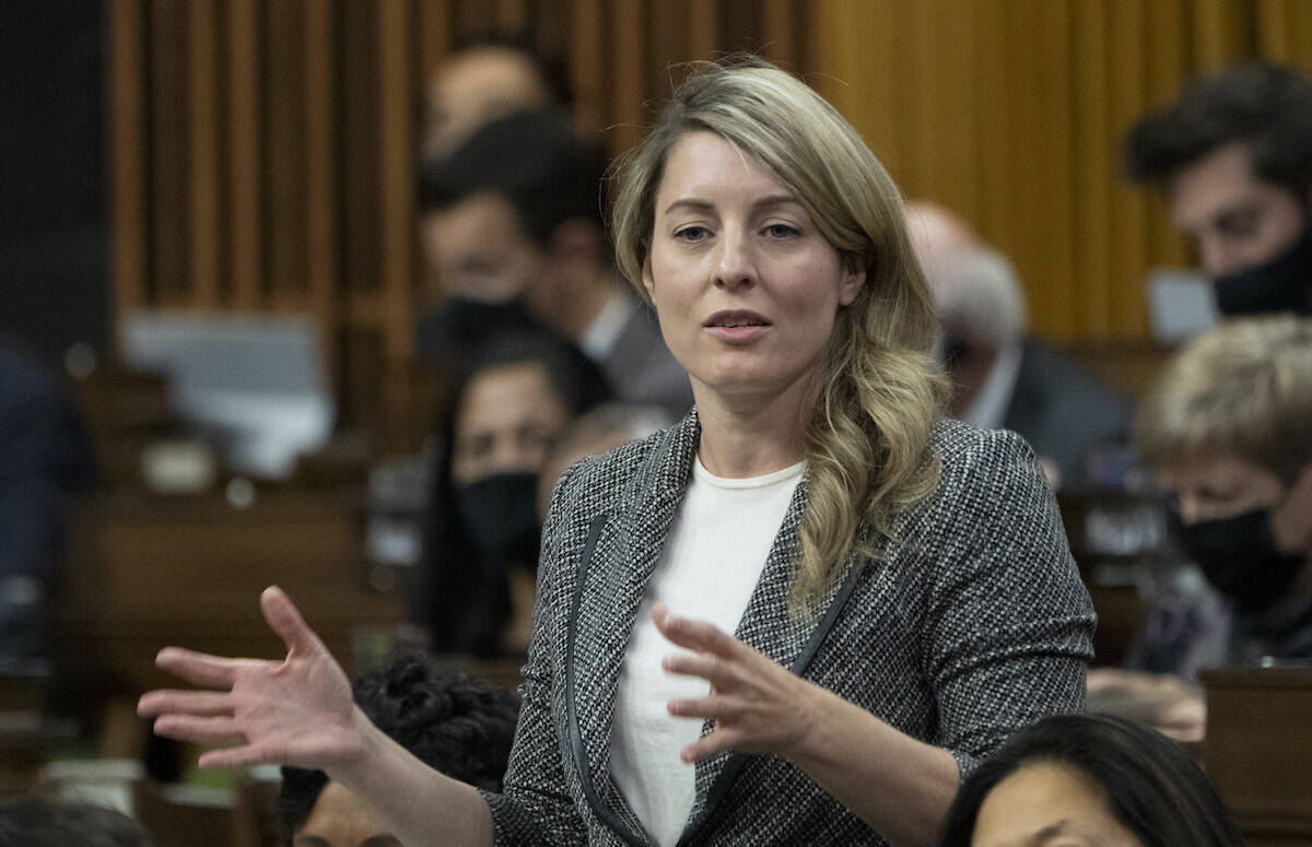 Foreign Affairs Minister Melanie Joly rises during Question Period, Tuesday, December 7, 2021 in Ottawa. THE CANADIAN PRESS/Adrian Wyld