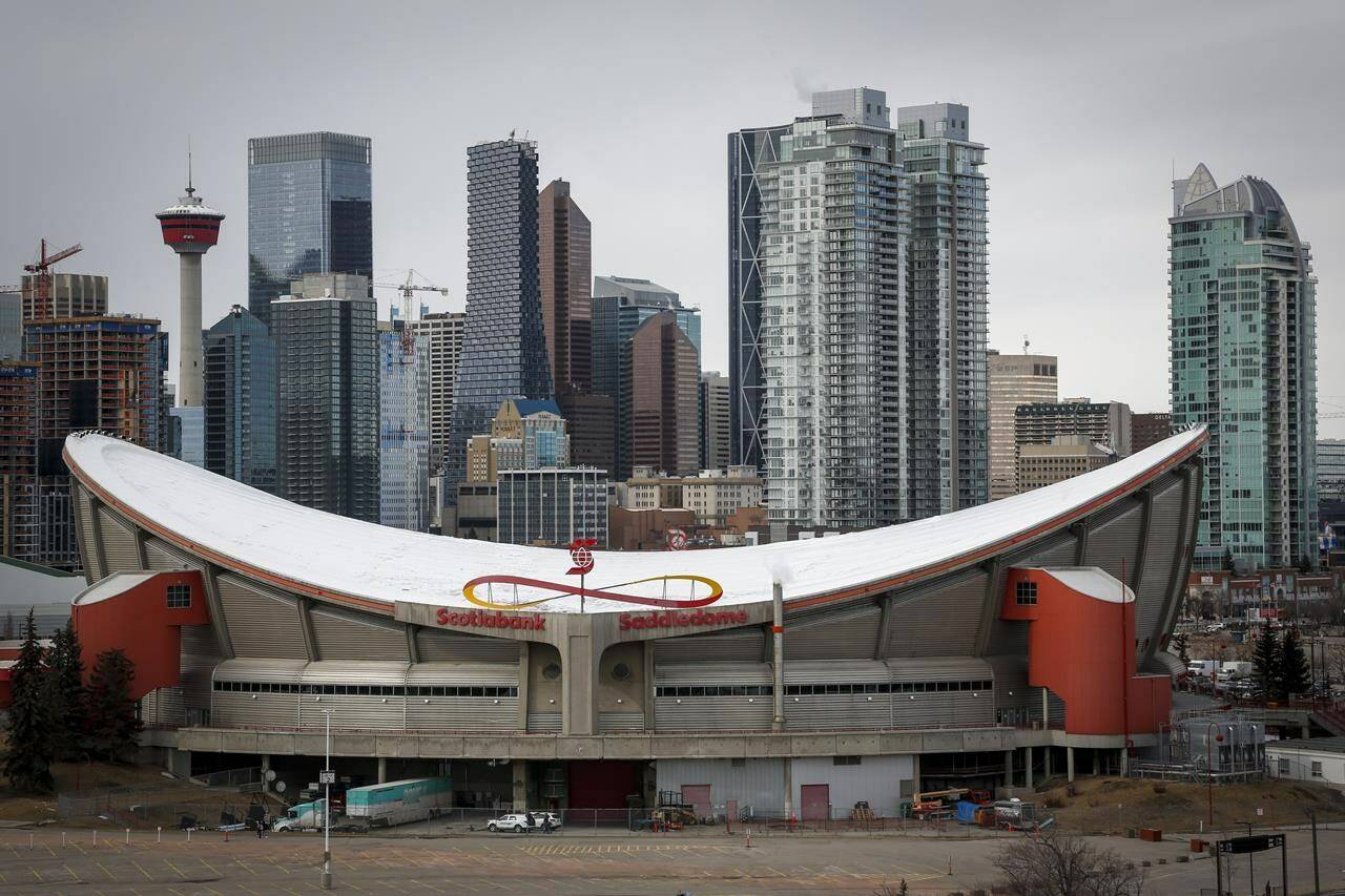 The Saddledome, home of the Calgary Flames, is shown in Calgary, Thursday, March 12, 2020.THE CANADIAN PRESS/Jeff McIntosh