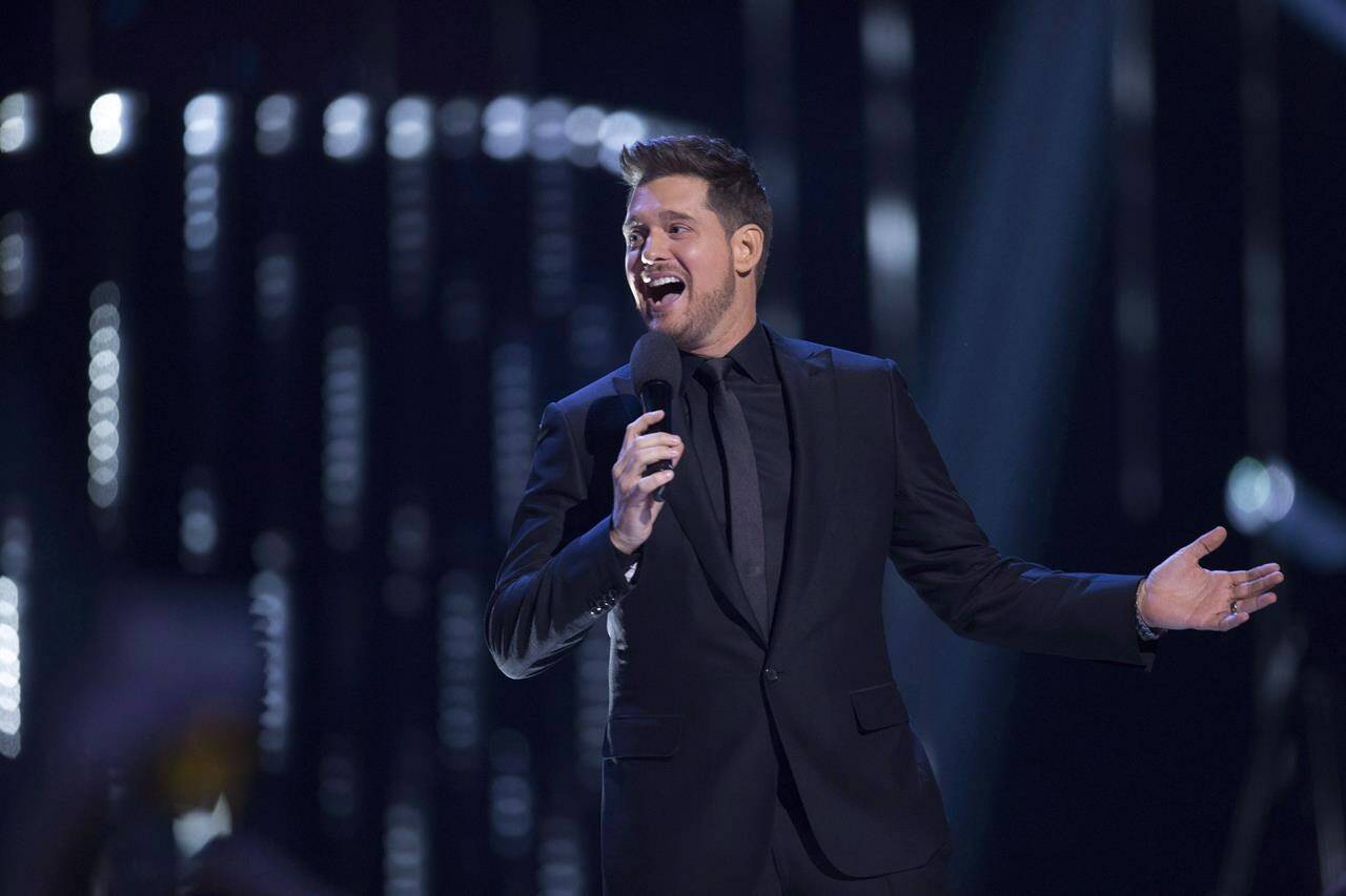 Host Michael Bublé is shown on stage at the Juno Awards in Vancouver, Sunday, March, 25, 2018. THE CANADIAN PRESS/Darryl Dyck