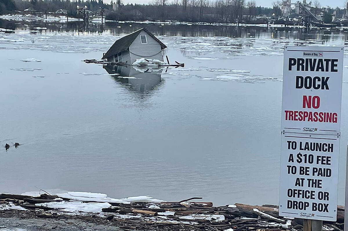 Building spotted floating down the Fraser River past Maple Ridge. (Facebook/Special to The News)