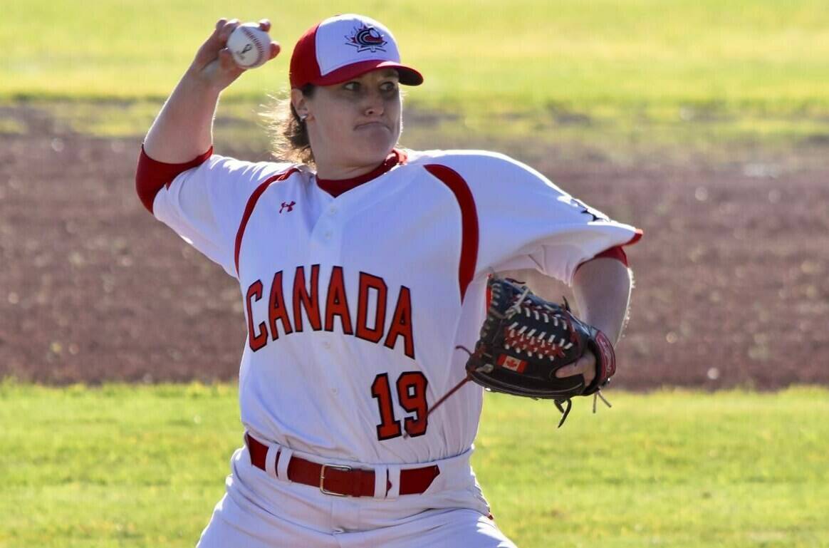 Canada’s Amanda Asay of Prince George, B.C., prepares to throw the ball in an undated handout photo. Asay, a longtime National team member, died of injuries sustained in a skiing accident in Nelson, B.C., Baseball Canada said Sunday. THE CANADIAN PRESS/HO-Baseball Canada, *MANDATORY CREDIT*