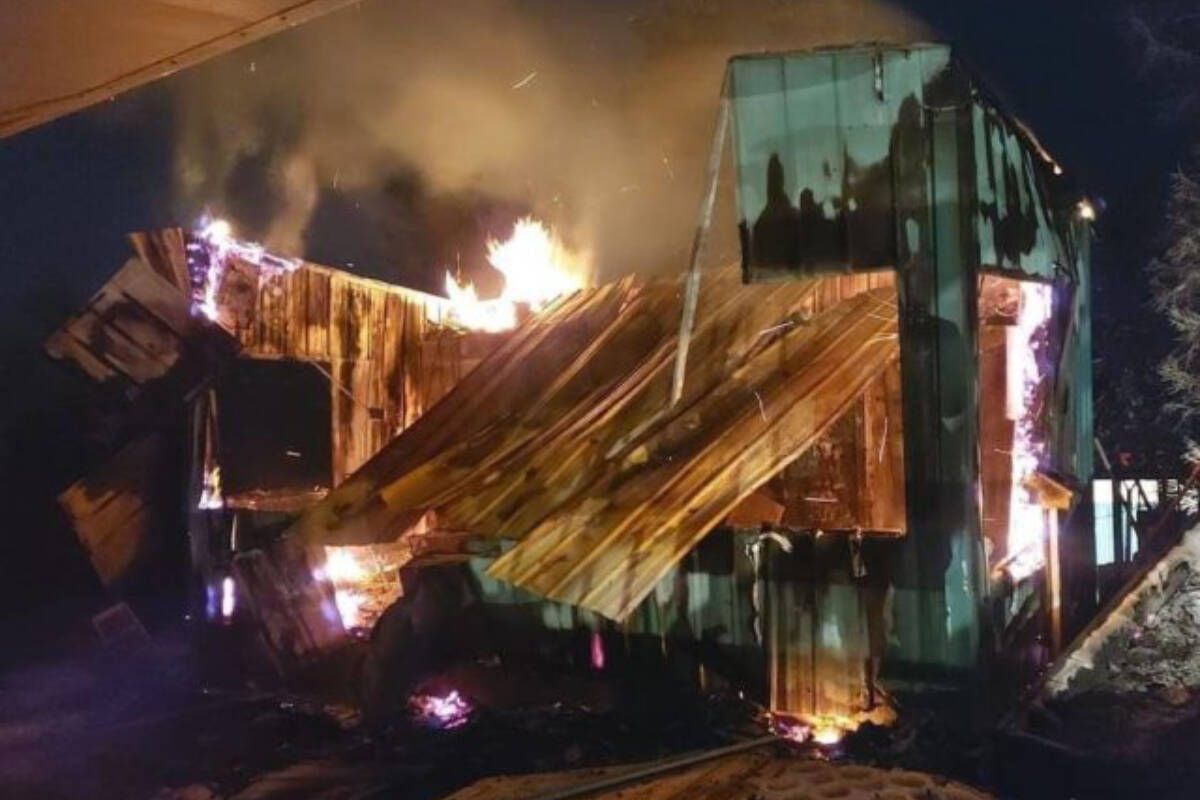 The fire that destroyed the lift hut of Kimberley Alpine Resort's main chairlift, now believed by the RCMP to be caused by an act of arson. KAR file.