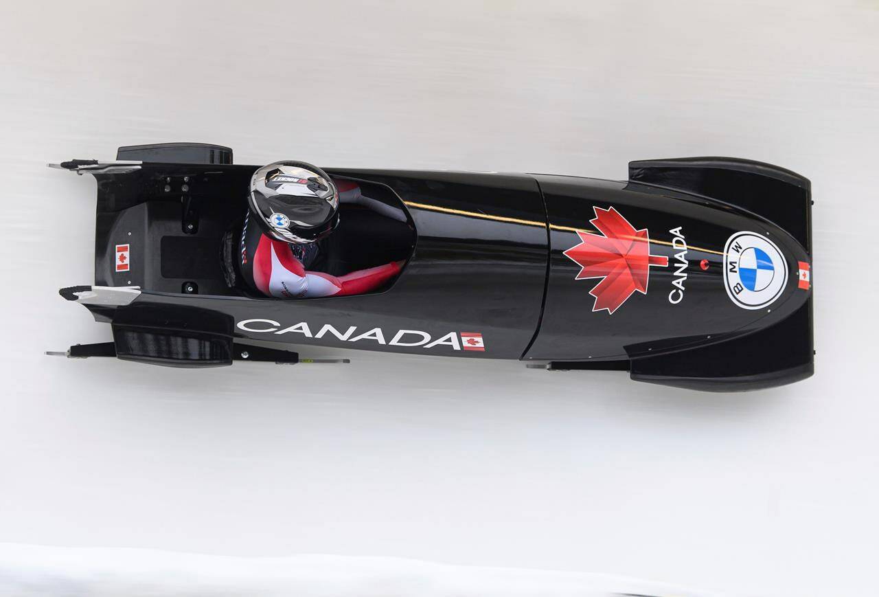 Cynthia Appiah from Canada competes during the Bobsleigh World Cup in Altenberg, Germany, Saturday, Dec. 18, 2021. THE CANADIAN PRESS/AP-Robert Michael/dpa via AP