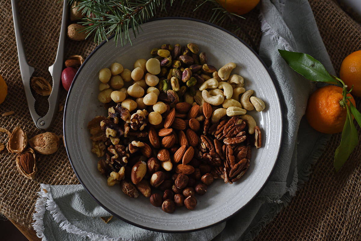 November 9, 2021 - Winter food shoot with Ellie Shortt.  mixed raw nuts, both shelled and unshelled. Don Denton photo
