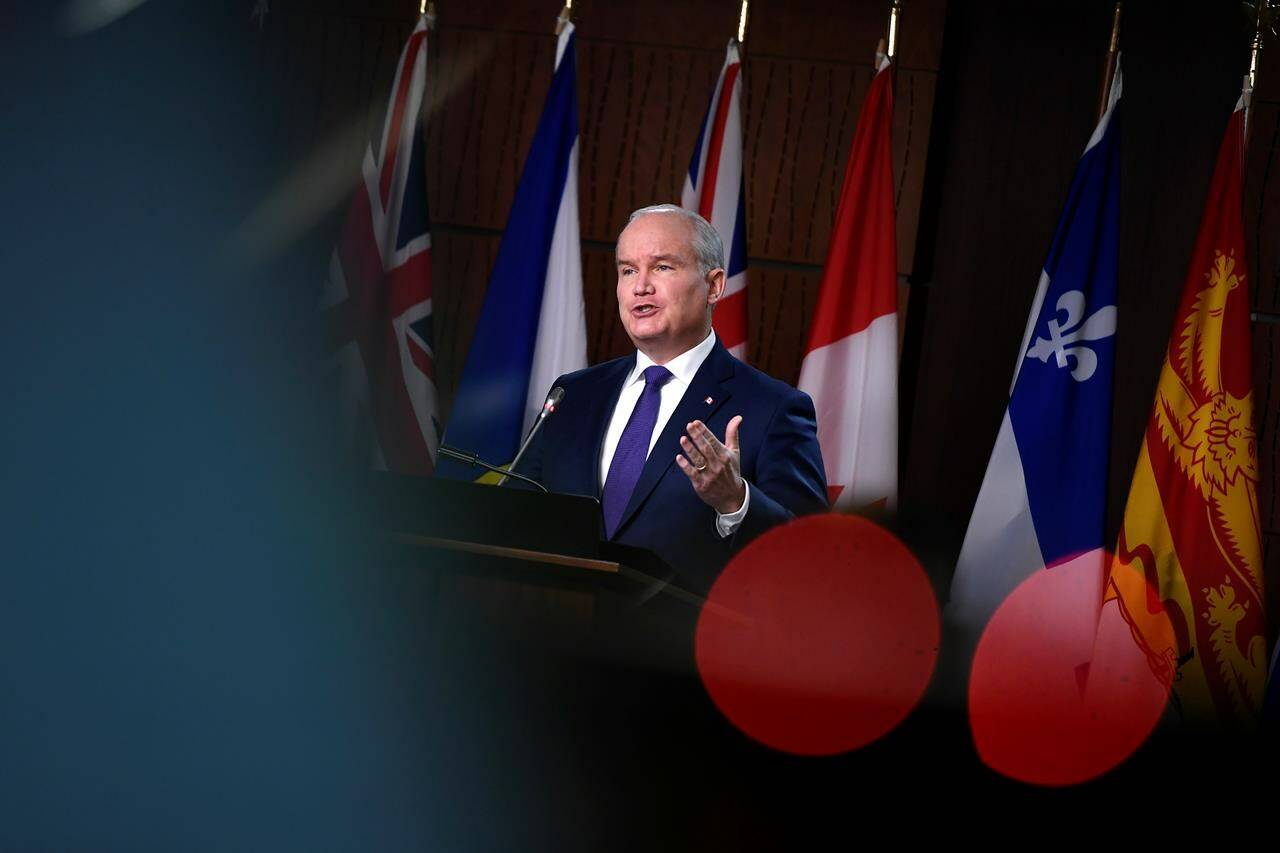 Conservative Leader Erin O’Toole speaks during a news conference responding to the federal government’s COVID-19 response on Parliament Hill in Ottawa on Thursday, Jan. 6, 2022. THE CANADIAN PRESS/Justin Tang