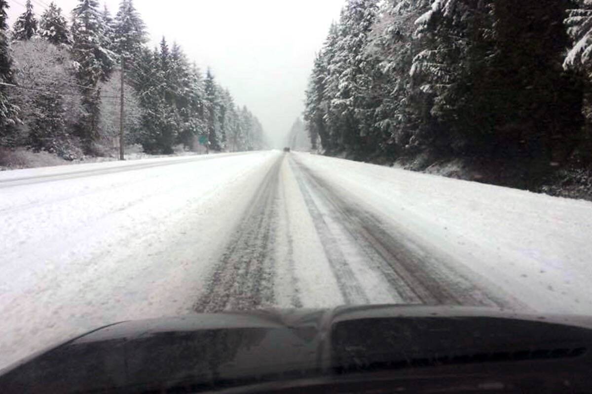 Heavy snowfall and icy roads have made highway travel a challenge in the Parksville Qualicum Beach area. (Michael Briones - Black Press)