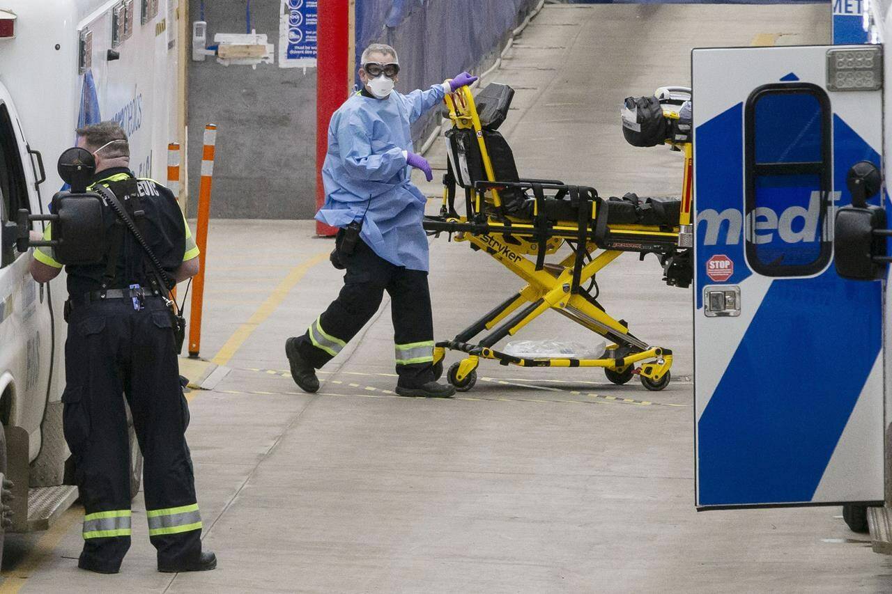 Paramedics are seen outside a Toronto Hospital on Wednesday, January 5, 2022.THE CANADIAN PRESS/Chris Young