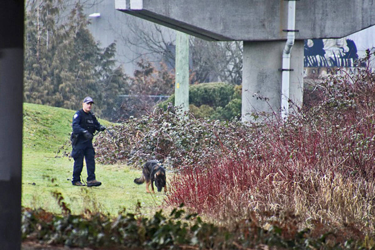 A police canine unit searched the scene. (Shane MacKichan/Special to The News)