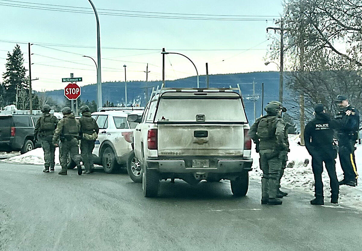 There was a heavy police in Williams Lake Saturday morning, Jan. 22. (Angie Mindus photo- Williams Lake Tribune)