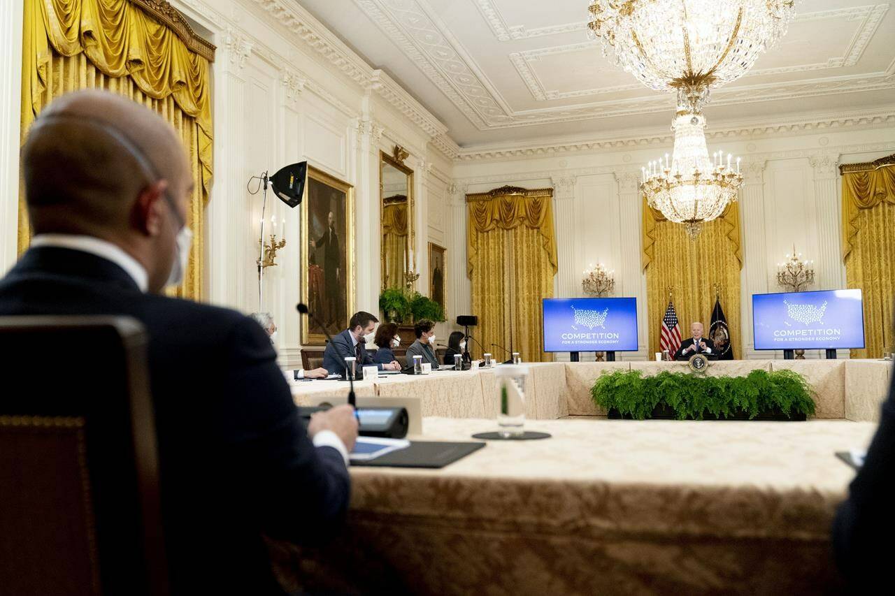 President Joe Biden speaks during a meeting on efforts to lower prices for working families, in the East Room of the White House in Washington, Monday, Jan. 24, 2022. (AP Photo/Andrew Harnik)