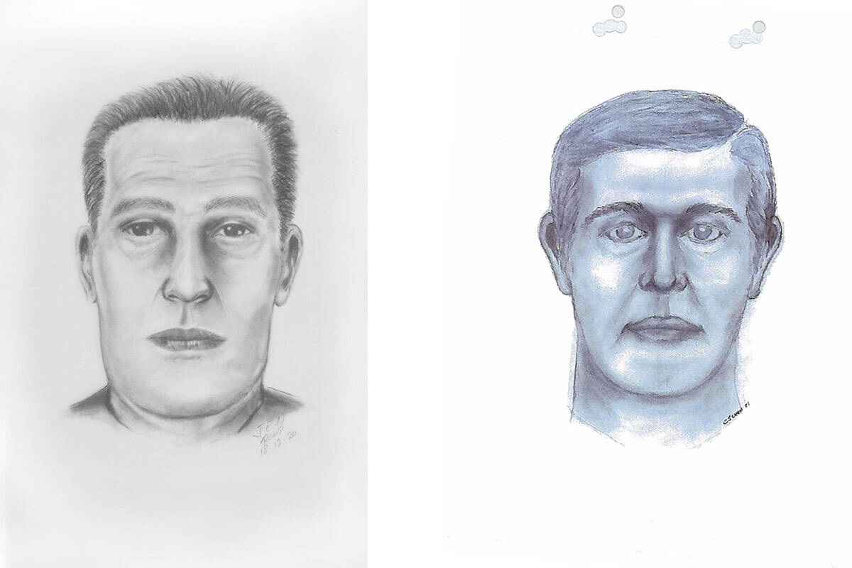 Composite sketches show what a man whose remains were found on the back side of Sulphur Mountain in Banff National Park about 20 years ago may have looked like. (Banff RCMP)