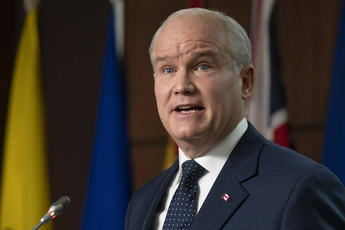 Conservative Leader Erin O’Toole speaks during a news conference, Monday, Jan. 24, 2022 in Ottawa. THE CANADIAN PRESS/Adrian Wyld