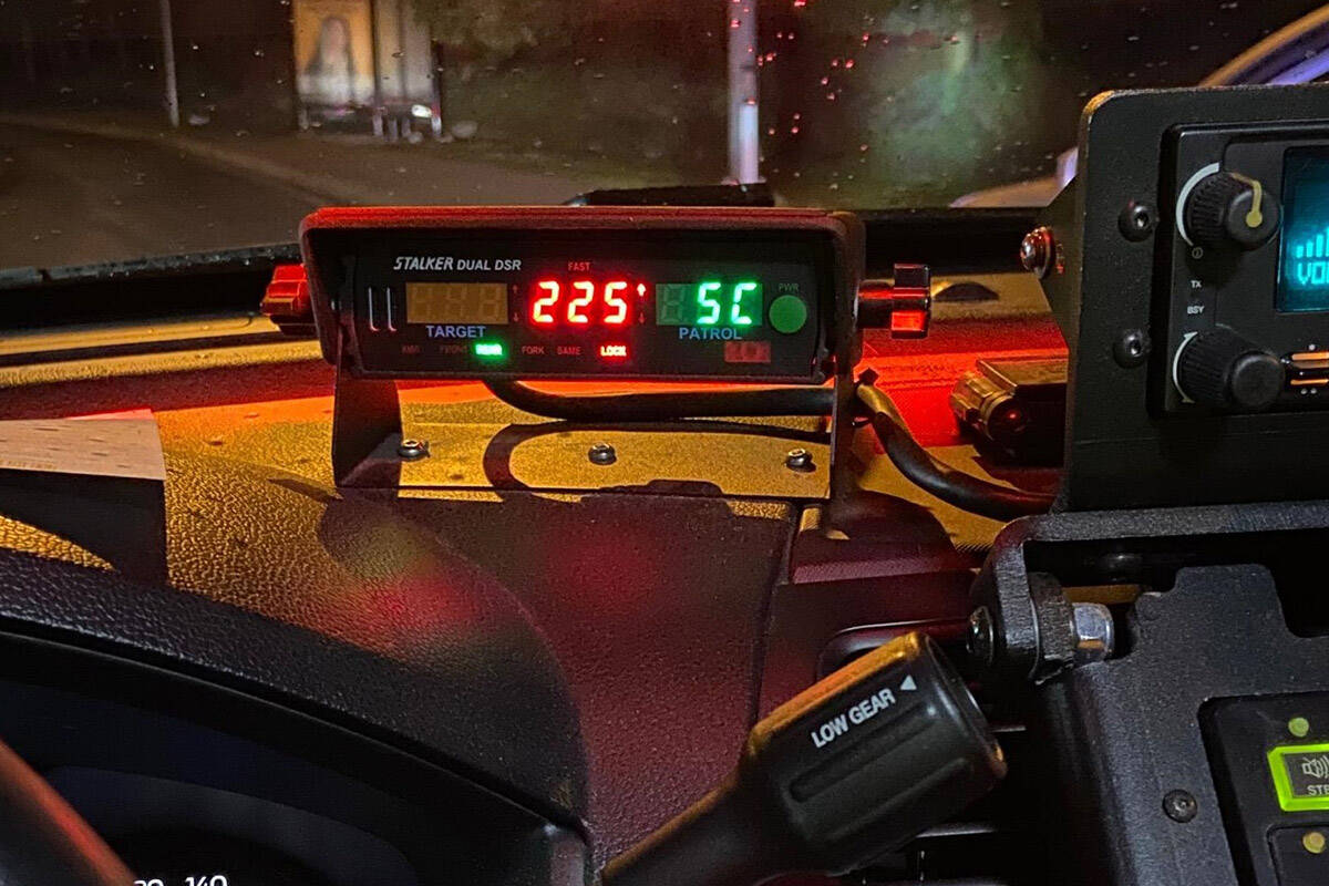 A 19-year-old was clocked going 225 kilometres per hour in an 80 kilometre zone in North Vancouver near the end of January 2022. (North Vancouver RCMP)
