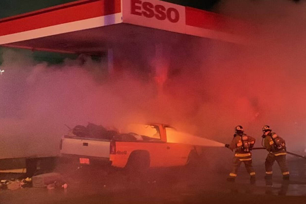Pitt Meadows fire department responded to the vehicle on fire outside Esso. (Mike Larsson/Special to The News)