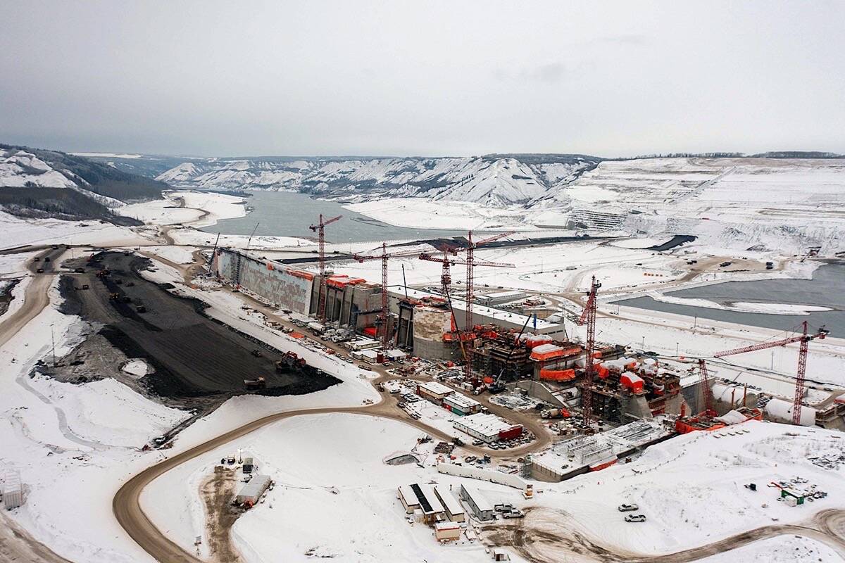 Construction continues on the Site C dam on the Peace River, December 2021. (B.C. Hydro photo)