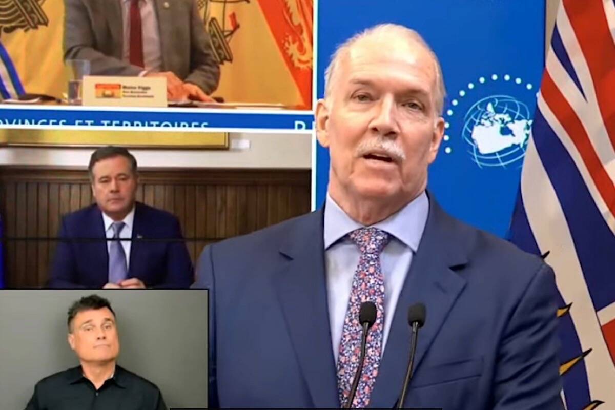 B.C. Premier John Horgan speaks after chairing premier’s meeting from Victoria, Feb. 4, 2022. (B.C. government video)