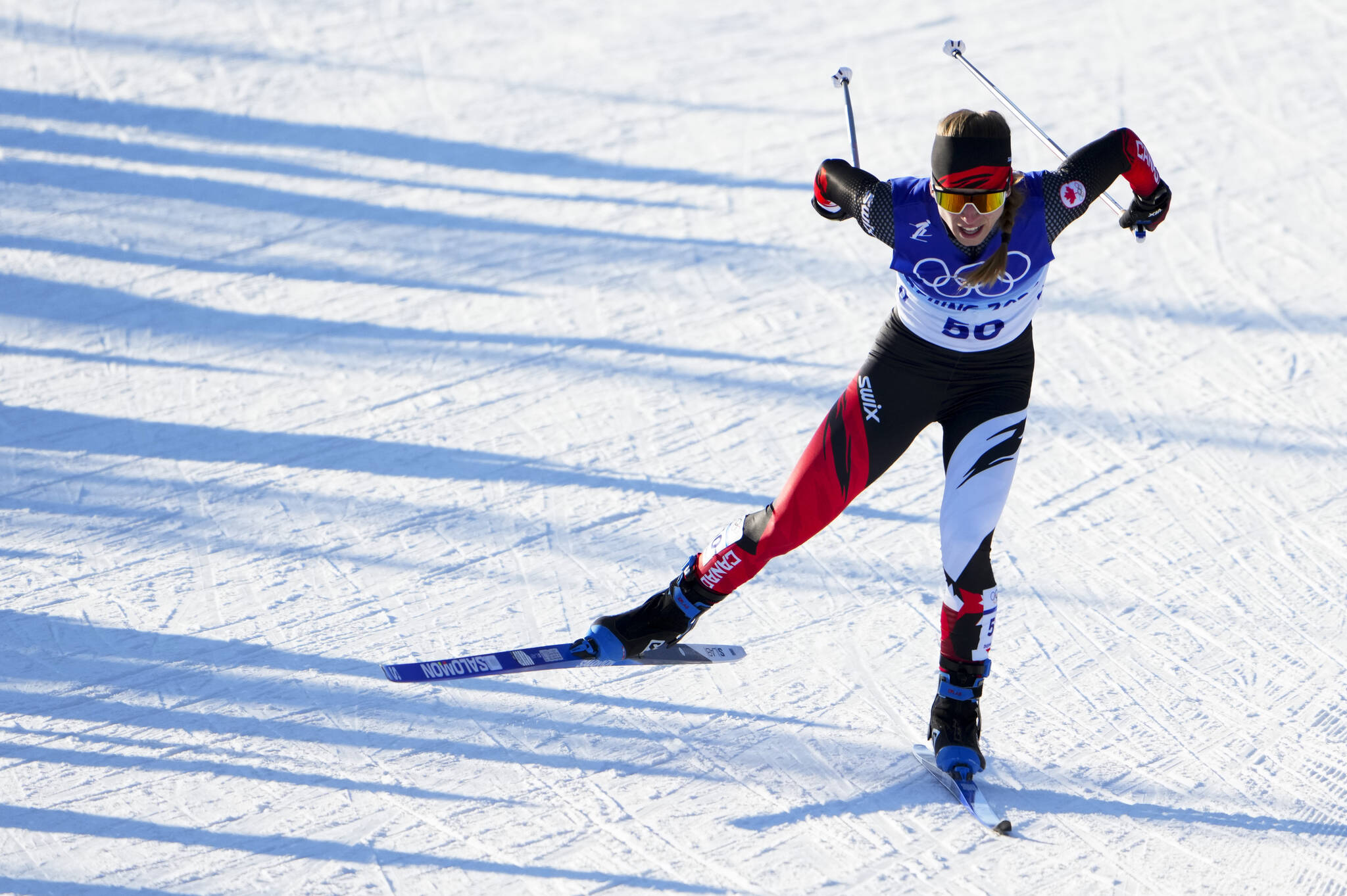 Cendrine Browne of Saint-Jerome, Que., competes in the women’s sprint free qualifications at the Zhangjiakou National Cross-Country Skiing Centre during the Beijing Winter Olympic Games, in Zhangjiakou, China, Tuesday, Feb. 8, 2022. THE CANADIAN PRESS/Sean Kilpatrick