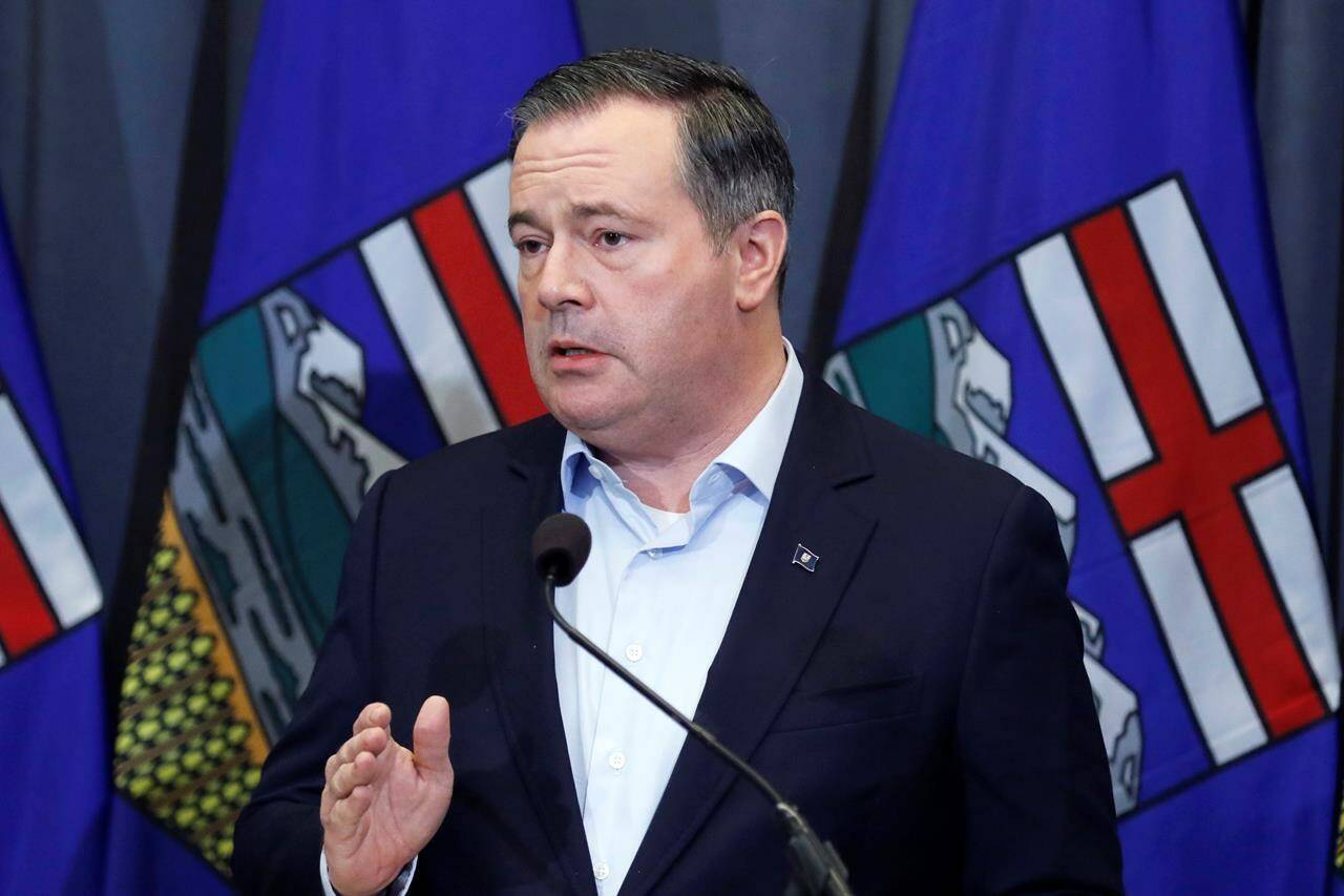 Alberta Premier Jason Kenney speaks after the UCP (United Conservative Party) annual meeting in Calgary on Sunday, Nov. 21, 2021. THE CANADIAN PRESS/Larry MacDougal