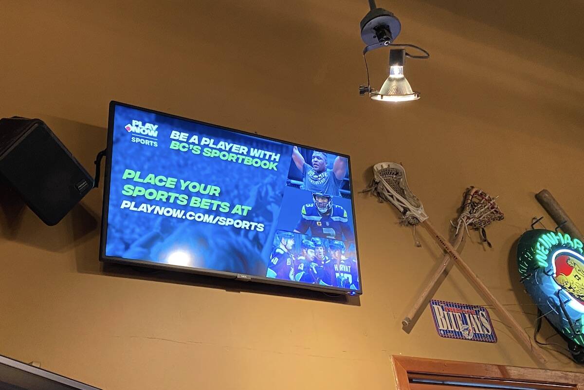 A new sports-betting screen at Brewster’s Pub, in the Newton area of Surrey. (Photo: Tom Zillich)