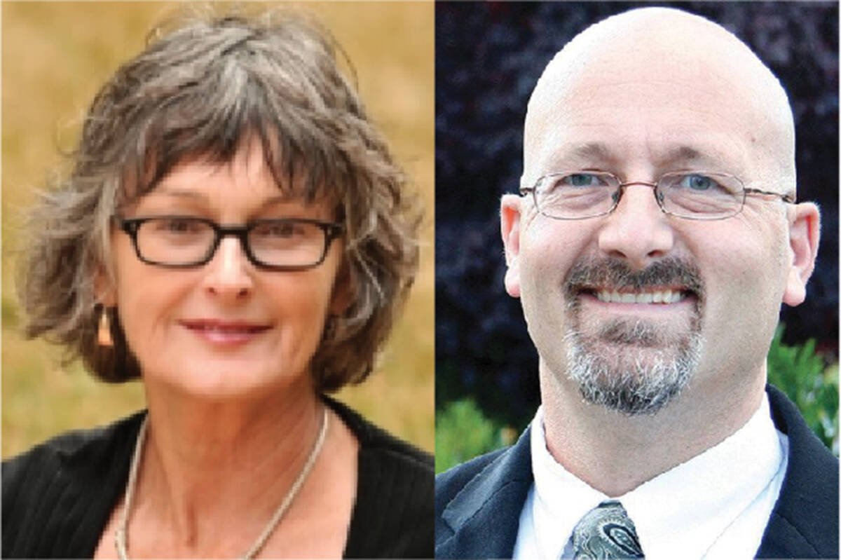 Greater Victoria School District trustees Diane McNally and Rob Paynter have been censured by the board and suspended from their duties until October for misconduct relating to bullying and harassment complaints. (Black Press Media file photos)