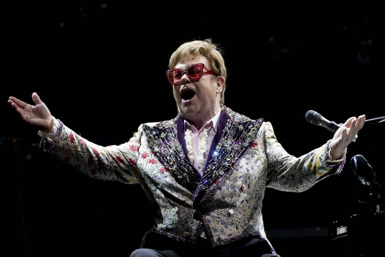 Elton John performs during his “Farewell Yellow Brick Road” tour in New Orleans, Wednesday, Jan. 19, 2022. Elton John’s “Farewell Yellow Brick Road” tour will bypass Canada next month due to COVID-19 restrictions. THE CANADIAN PRESS/AP-Derick Hingle