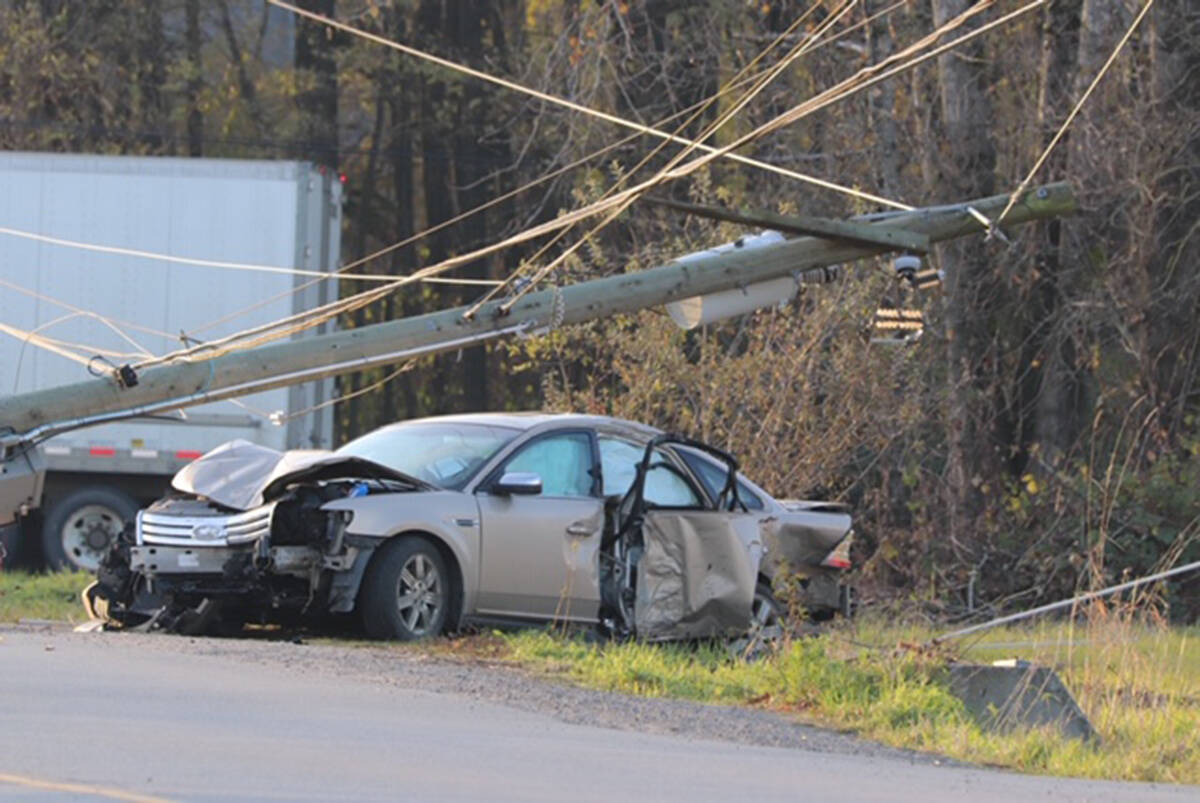 A 2019 accident in Langley, knocking out power to the area. (Shane MacKichan/Special to the Langley Advance Times)