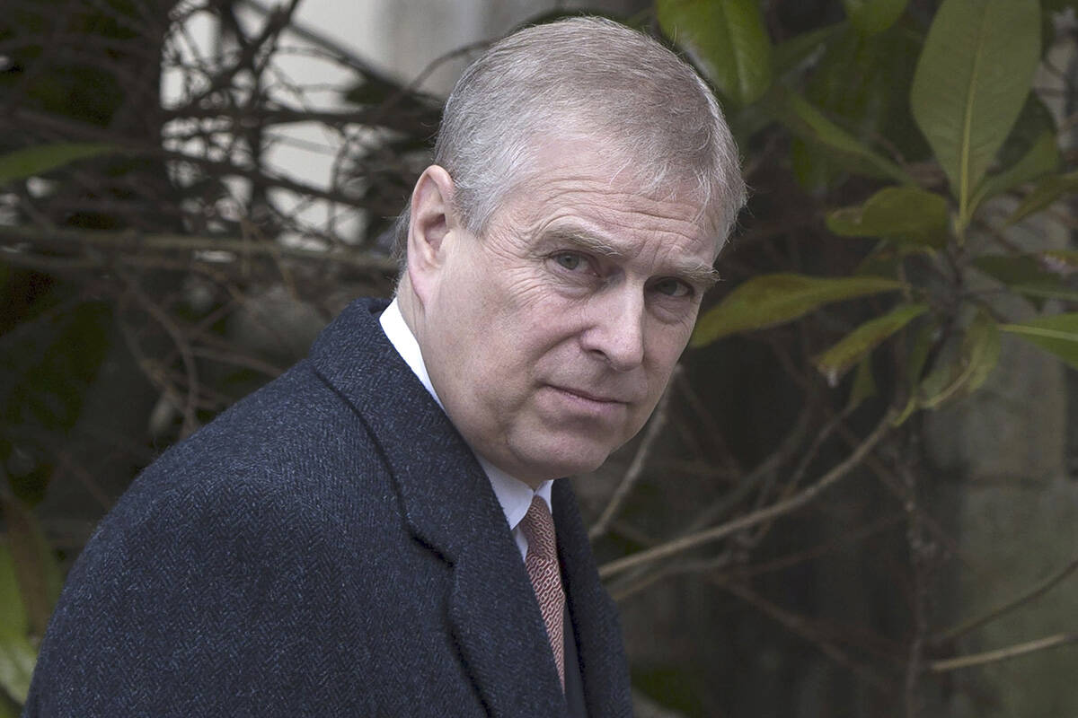 Britain’s Prince Andrew is seen in this April 5, 2015 photo in London. A tentative settlement has been reached in a lawsuit accusing Prince Andrew of sexually abusing Virginia Giuffre when she was 17 years old, according to a court filing in Manhattan on Tuesday, Feb. 15, 2022. (Neil Hall/PA via AP)