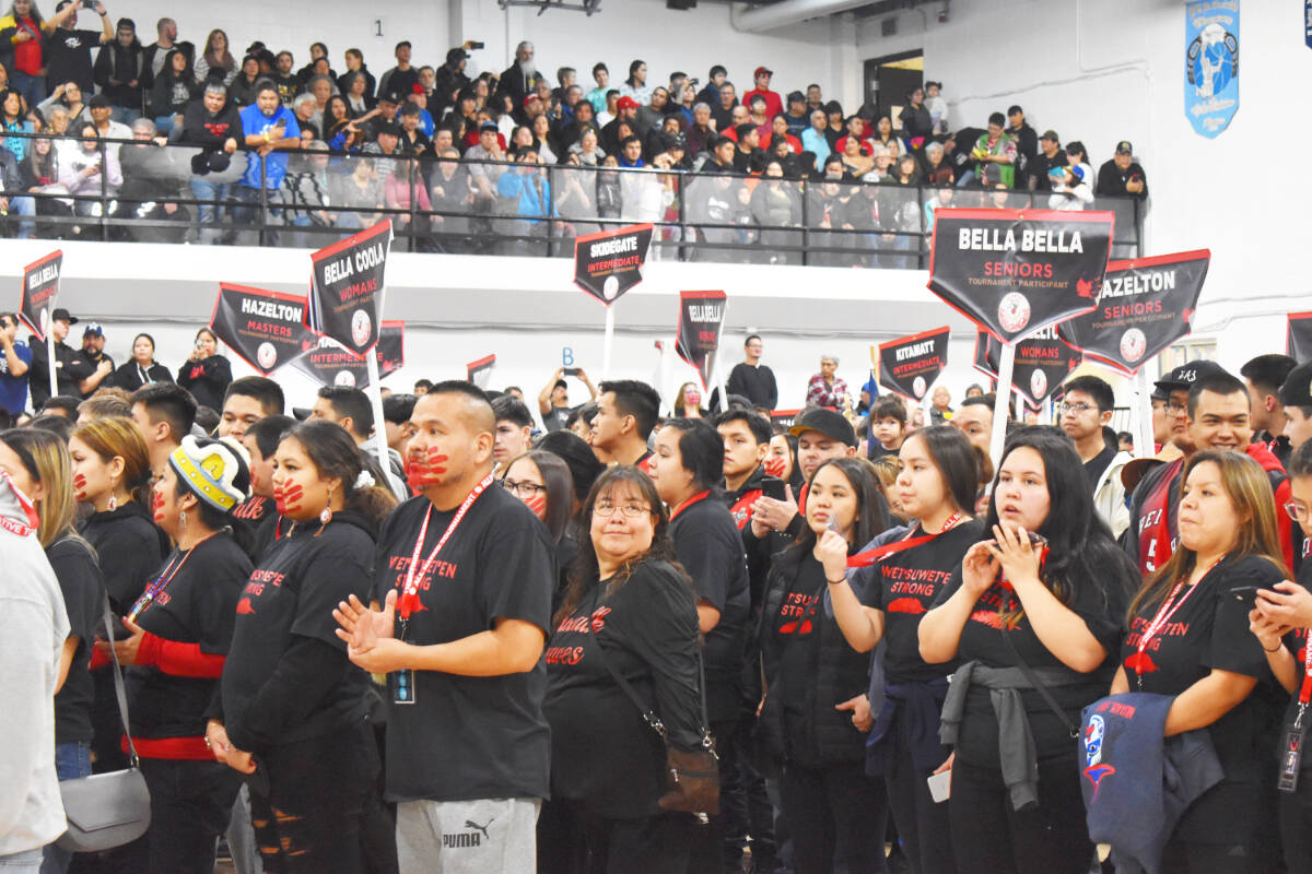 The 2022 All Native Basketball Tournament will run to full capacity after the province lifted many COVID-19 restrictions. Team players pack the court with full spectator stands at the 2020 ANBT in Prince Rupert. (Photo: K-J Millar/The Northern View)