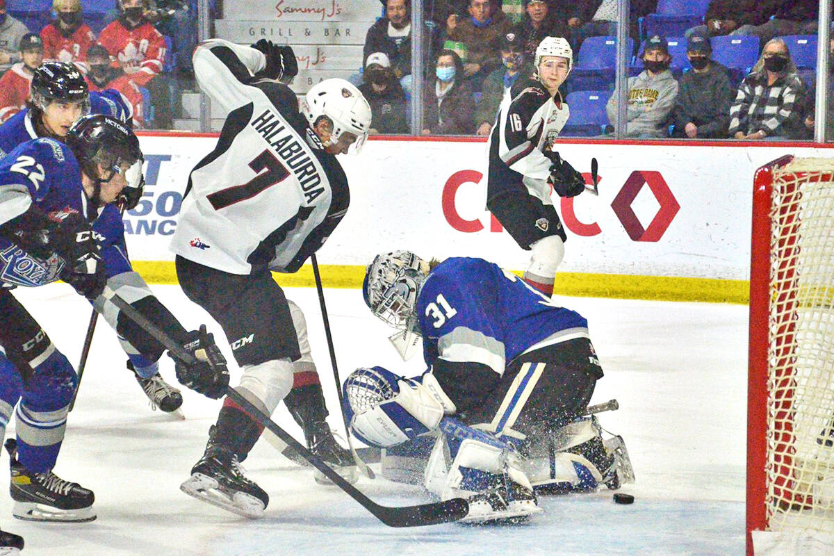 Giants Ty Halaburda scored in the first period against Victoria at Langley Events Centre on Friday, Feb. 18. Victoria won 5-2. (Gary Ahuja, Langley Events Centre/Special to Langley Advance Times)