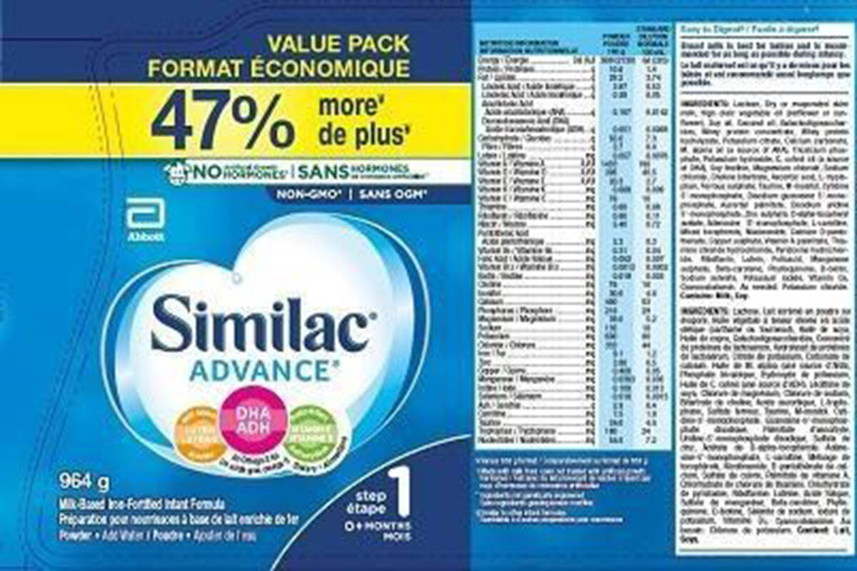 A label for Similac baby formula is shown in a Canadian Food Inspection Agency handout. The agency is conducting an investigation after certain infant powder baby formula products under the Similac label were recalled due to possible microbial contamination.