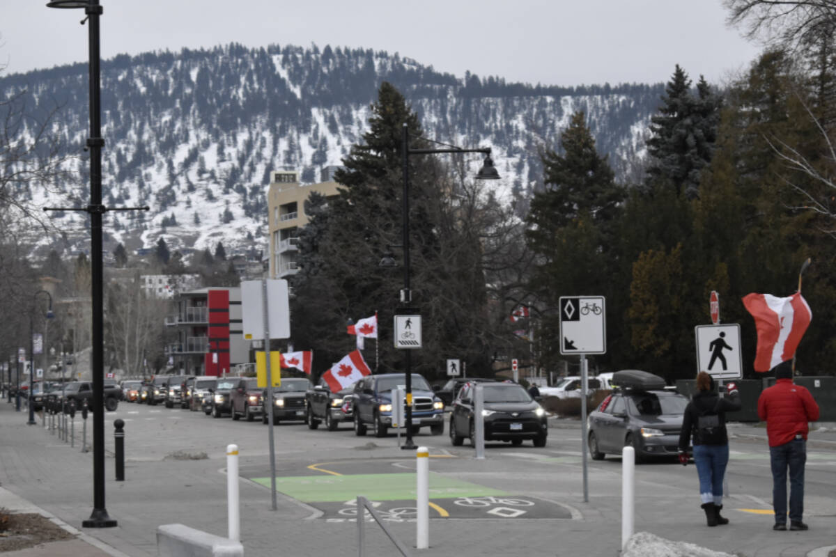 The first ‘freedom convoy’ in Penticton was Jan. 29. (Logan Lockhart Western News)