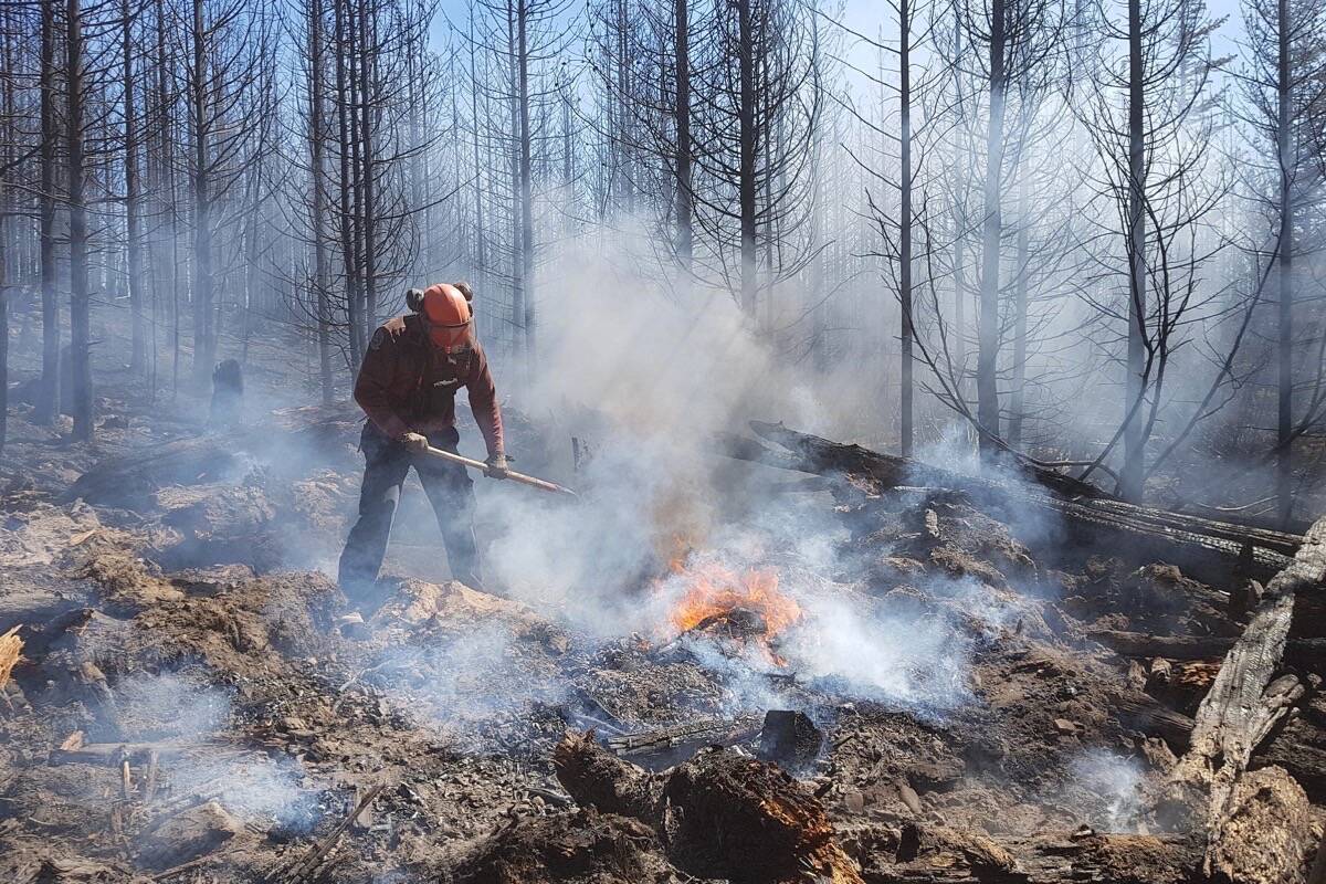 B.C. Wildfire Service firefighter works on perimeter of a fire, July 2019. (B.C. government)