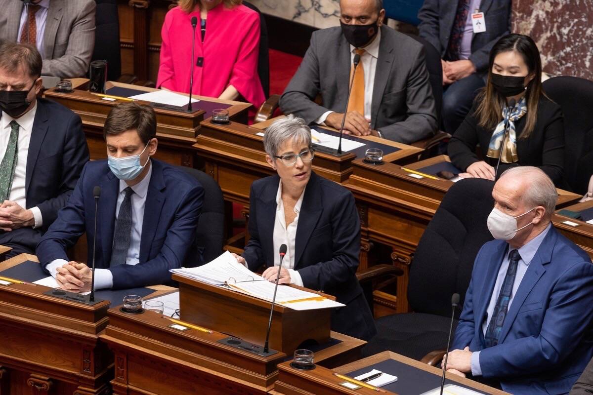 B.C. Finance Minister Selina Robinson delivers 2022-23 budget at the legislature, Feb. 22, 2022. (B.C. government photo)