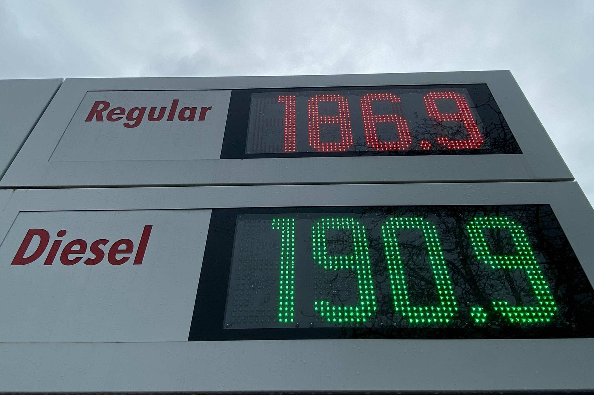 Gas prices as seen in Surrey, B.C., on Wednesday, March 2, 2022. (Cole Schisler/Black Press Media)