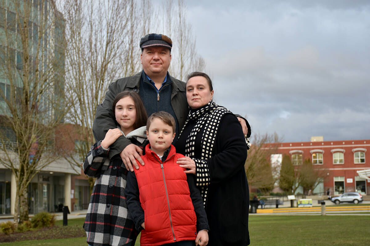 Aleks Vrublevskij, his wife Natalia, and children Katherine, 11, and Eugene, 6. (Colleen Flanagan/The News)