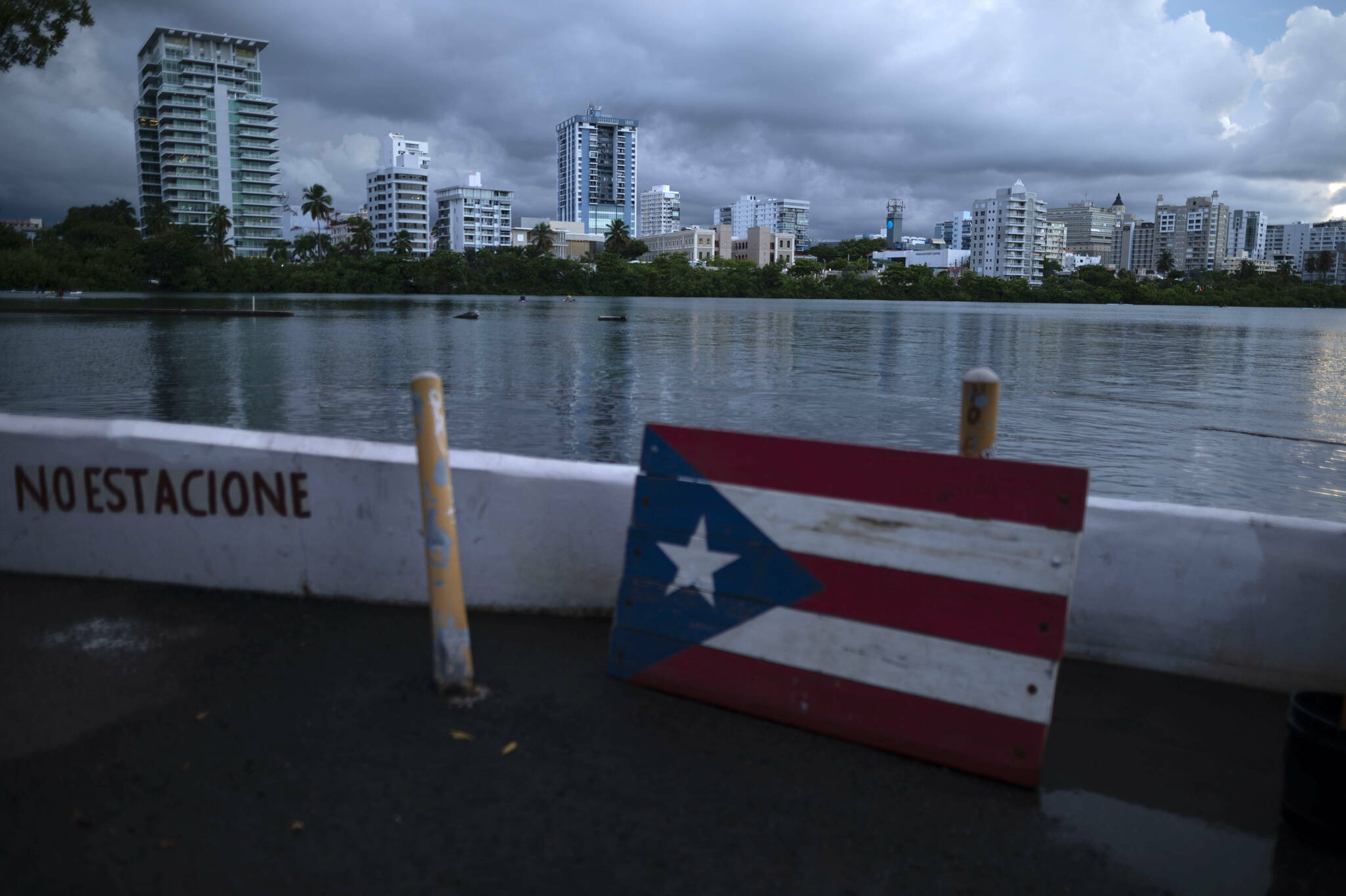 FILE - In this Sept. 30, 2021 file photo, a wooden Puerto Rican flag is displayed on the dock of the Condado lagoon in San Juan, Puerto Rico. (AP Photo/Carlos Giusti, File)