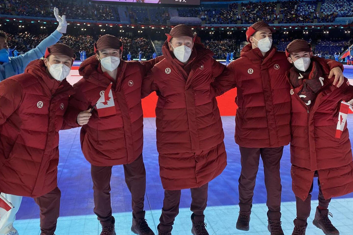 Adam Kingsmill, far right, celebrates the opening of the 2022 Paralympic Games with Canadian teammates in Beijing, China. (Facebook photo)