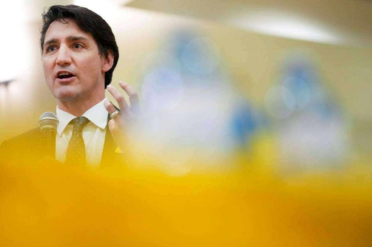 Canadian Prime Minister Justin Trudeau meets with people from the Ukrainian community as Russia has launched a devastating attack and war on Ukraine in Toronto on Friday, March 4, 2022. Trudeau is set to depart for Europe today to meet with allies about Russia’s invasion of Ukraine. THE CANADIAN PRESS/Nathan Denette