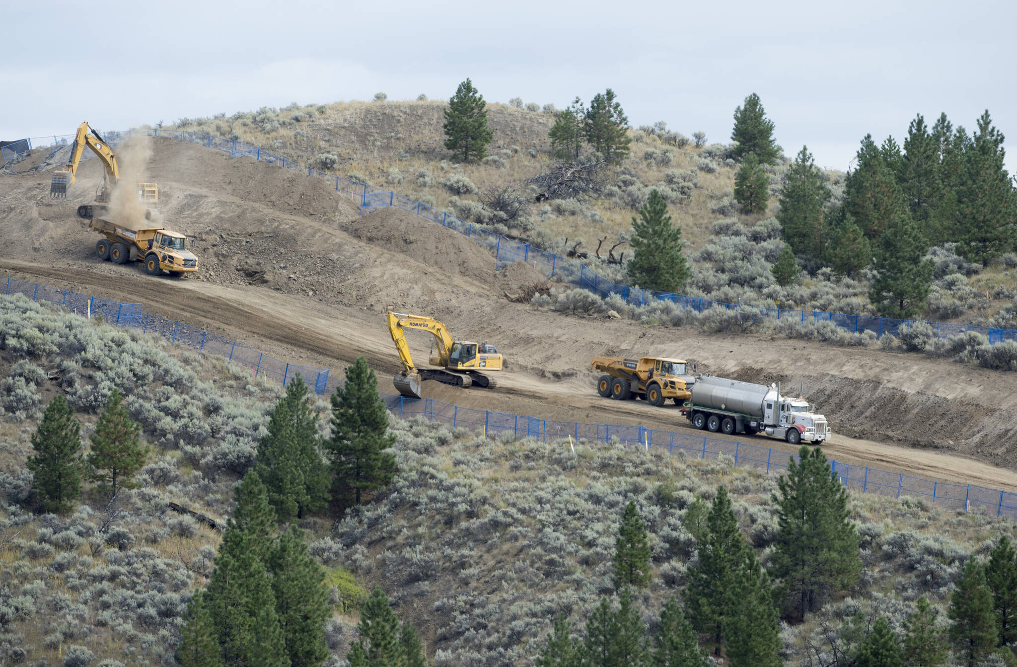 Construction of the Trans Mountain pipeline is seen under way in Kamloops, B.C., Tuesday, Sept. 1, 2020. A year after construction was allowed to restart on the Trans Mountain pipeline expansion, it's chief executive says it is on budget and on schedule for completion by the end of 2022. THE CANADIAN PRESS/Jonathan Hayward