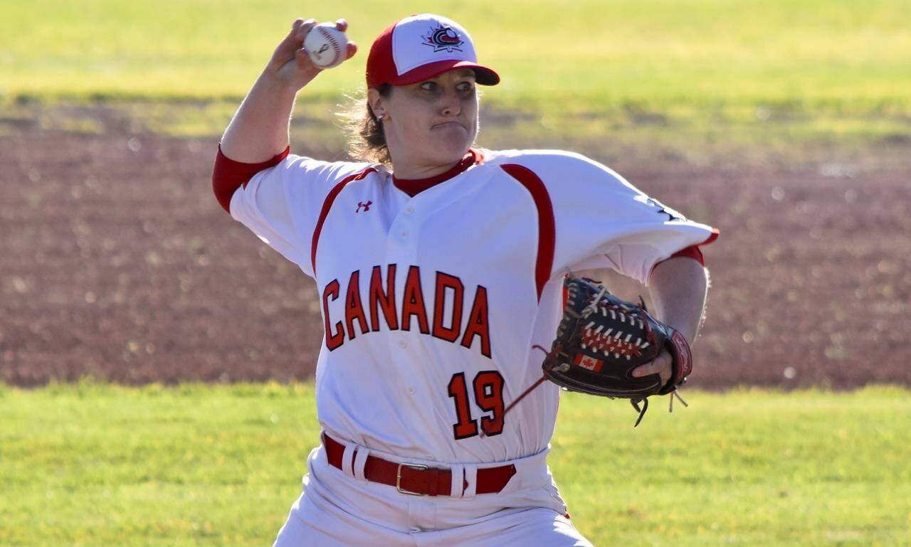 Amanda Asay prepares to throw the ball in an undated handout photo. Asay, a longtime national team member, died of injuries sustained in a skiing accident in Nelson. Photo: Baseball Canada
