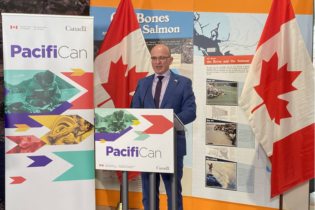 Randy Boissonnault, Minister of Tourism and Associate Minister of Finance announced the Fraser River Discovery Centre will receive $150,000 from the federal Tourism Relief Fund on March 10, 2022. (Cole Schisler/Black Press)