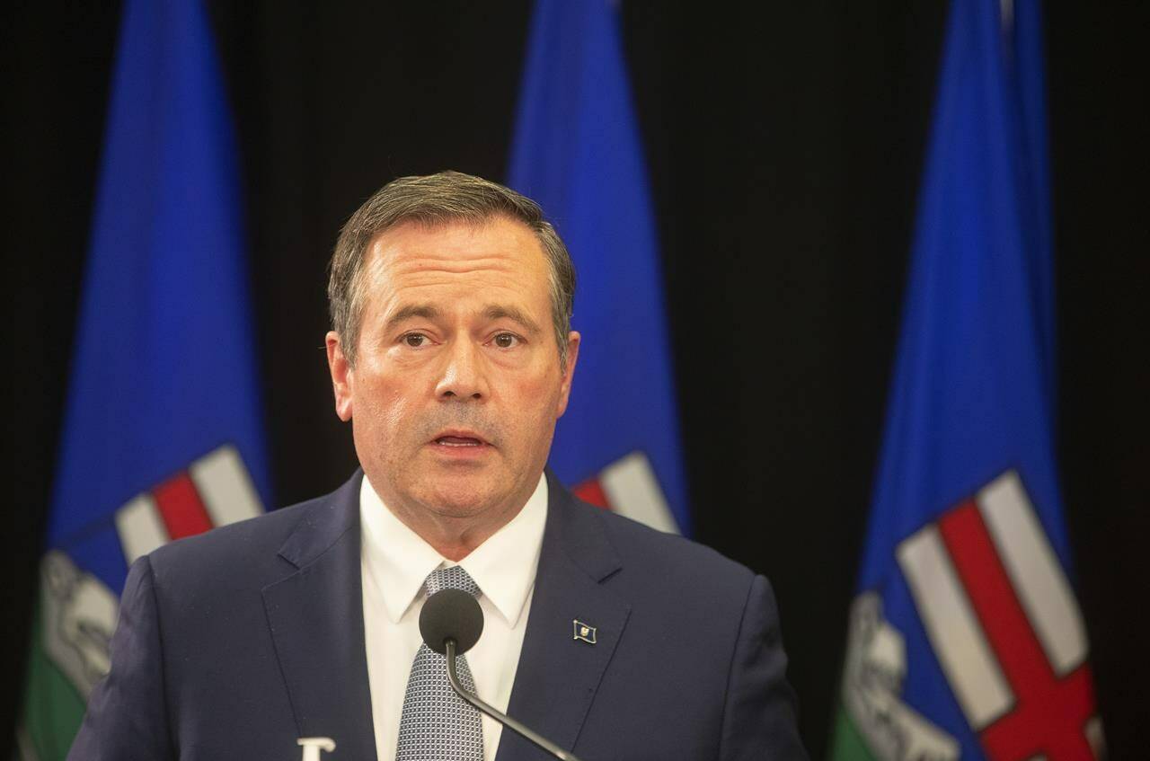 Alberta Premier Jason Kenney gives a COVID-19 update in Edmonton, Tuesday, Sept. 21, 2021. The premier has filed his defence in a defamation lawsuit brought against him over his remarks on the release of an Inquiry into supposed misinformation about the province’s energy industry. THE CANADIAN PRESS/Jason Franson