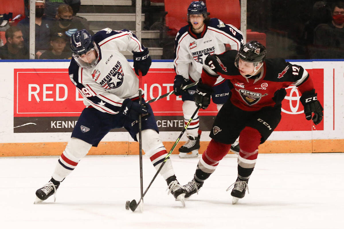Vancouver Giants secured a 3-2 victory over the Tri-City Americans on Friday night in Kennewick, Washington. The win moved the Giants to sixth place in the Western Conference playoff standings. (Doug Love/Special to Langley Advance Times)