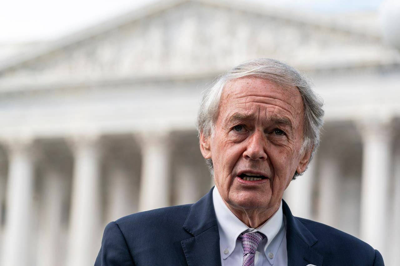 Sen. Ed Markey, D-Mass., speaks during a news conference on Capitol Hill on Oct. 7, 2021, in Washington. Markey couldn’t contain his excitement this week when the Senate unanimously passed a plan that would make daylight time permanent across the country. THE CANADIAN PRESS/AP-Alex Brandon
