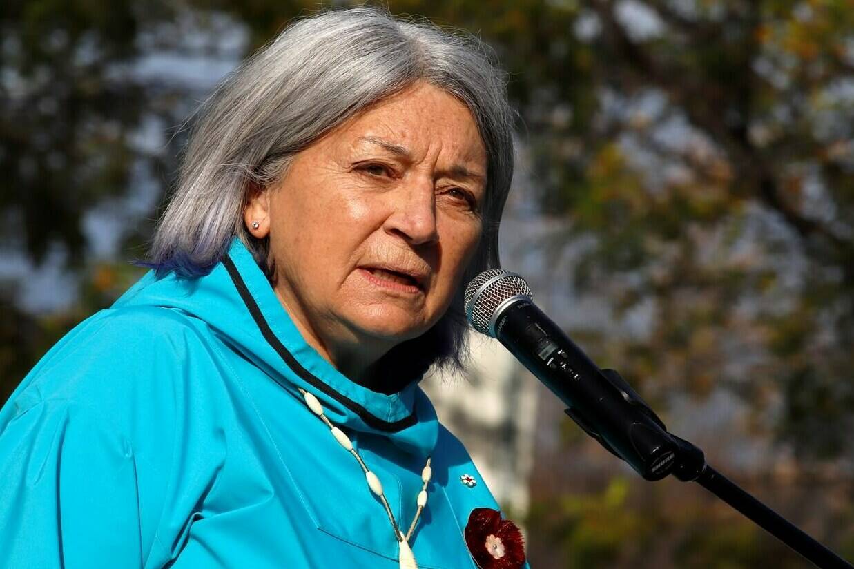 Governor General Mary Simon speaks at an event to mark International Inuit Day and to rename a park in honour of deceased Inuk artist Annie Pootoogook in Ottawa on Sunday, November 7, 2021. THE CANADIAN PRESS/ Patrick Doyle