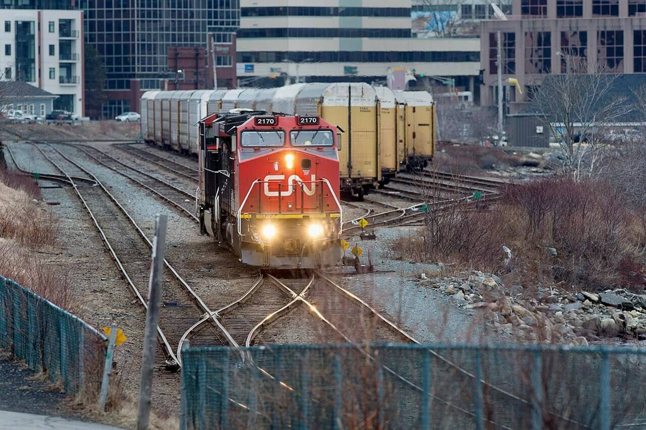 A CN Rail locomotive moves through the rail yard in Dartmouth, N.S. on Thursday, March 29, 2018. THE CANADIAN PRESS/Andrew Vaughan