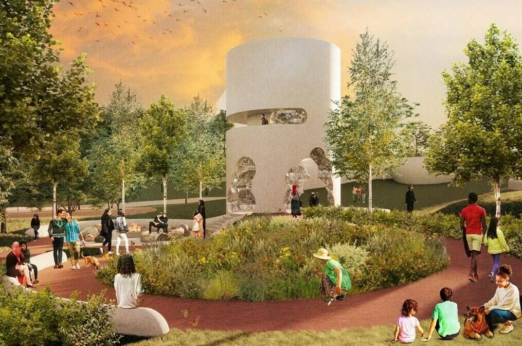 An artist’s rendering of a national LGBTQ monument is shown in a handout illustration. A national LGBTQ2+ monument — inspired by a dramatic thundercloud — is to be built in Ottawa by 2025. The winning design, featuring a silver mirrored mosaic interior inspired by a thunderhead cloud and disco balls, was unveiled today at an event attended by Heritage Minister Pablo Rodriguez. THE CANADIAN PRESS/HO-Canadian Heritage