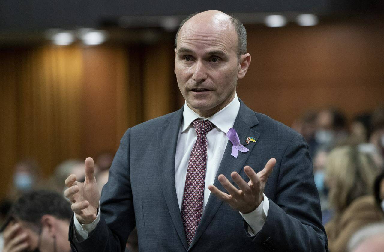 Minister of Health Jean-Yves Duclos rises during Question Period in Ottawa, Thursday, March 24, 2022. Duclos held a press conference Friday to announce new support for health care. THE CANADIAN PRESS/Adrian Wyld